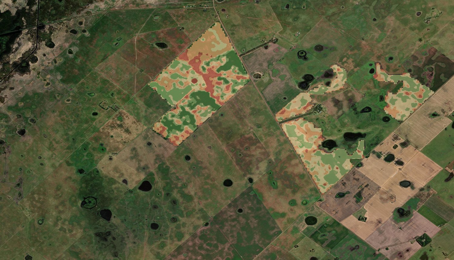 Ambientación de la parte agrícola de El Puesto sobre imagen satelital